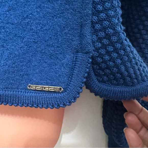 Geiger Collections Royal Blue Mixed Pattern Wool Sweater Cardigan Vintage Chic - Picture 5 of 12